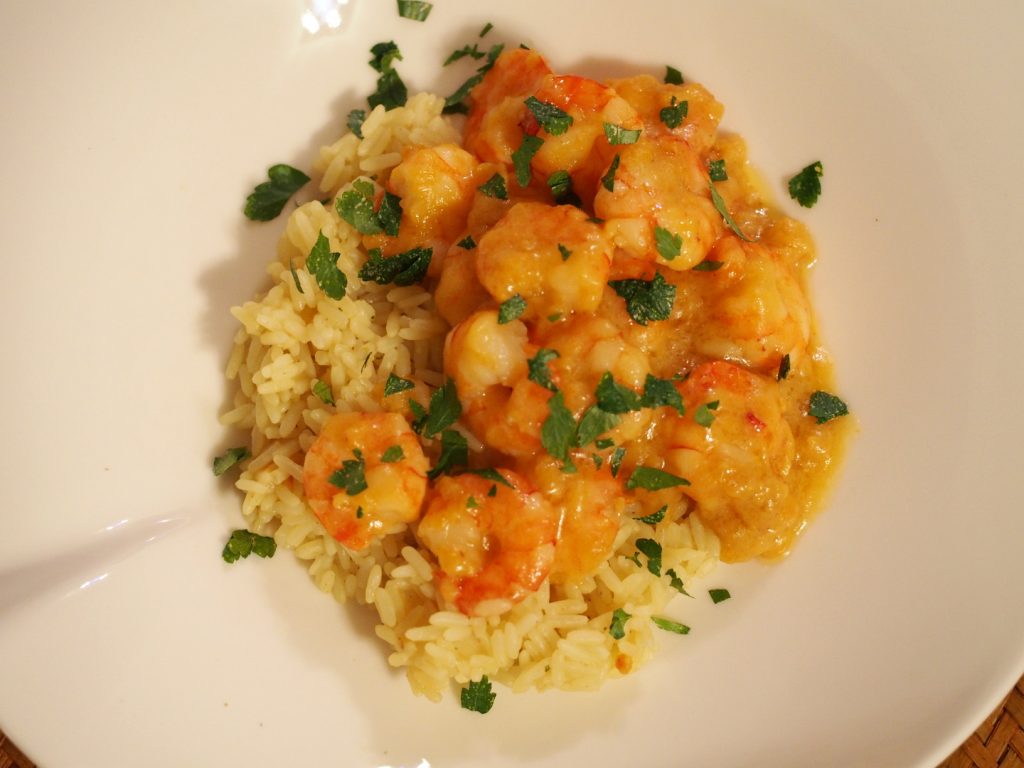 Knoblauch Garnelen an Reis
