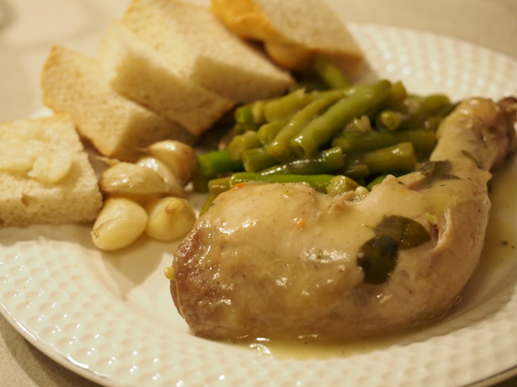 Knoblauch Hähnchen mit grünen Bohnen und Brot (4 Portionen) | Bunte ...