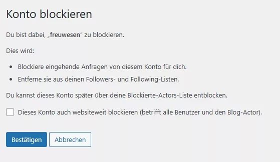 Folgefenster bei der Aktion zum Blockieren eines Followers