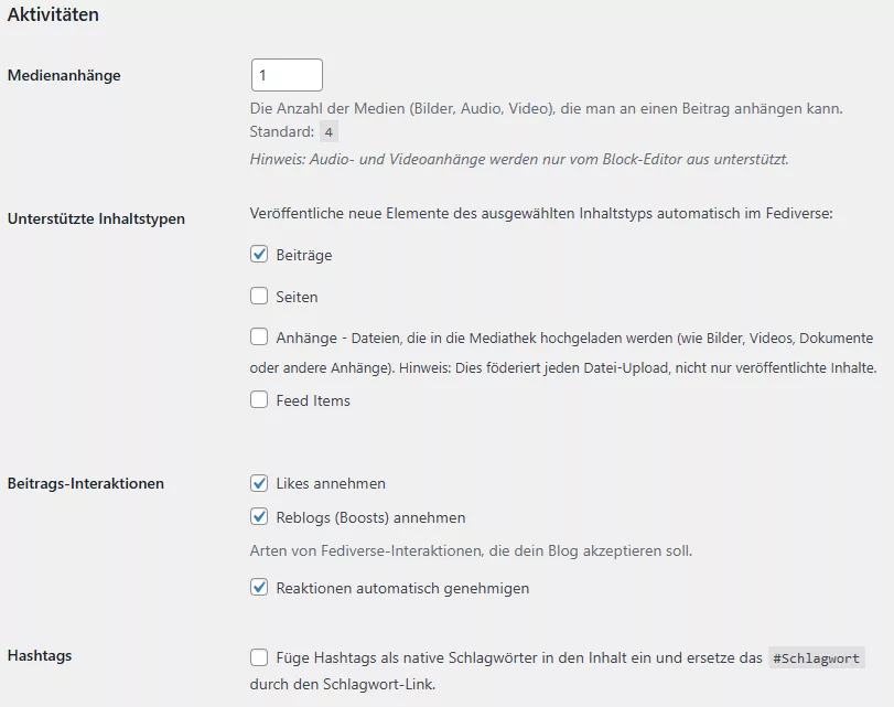 Screenshot des Abschnitts Aktivitäten 