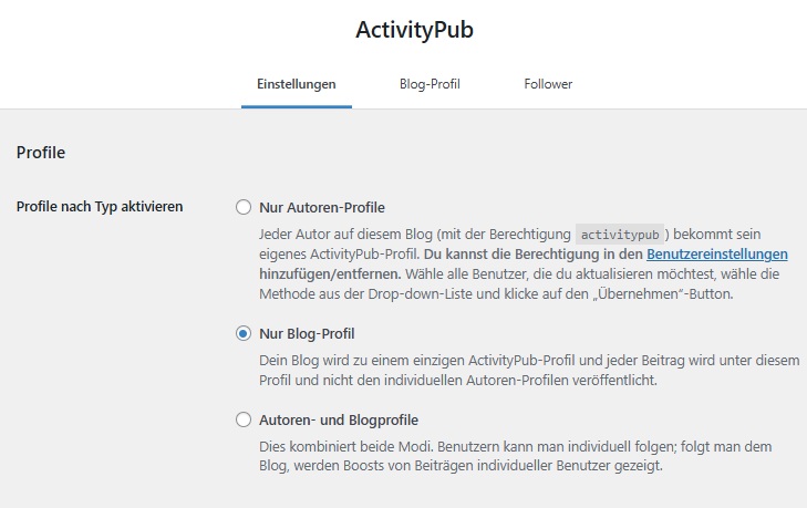 Grundlegende Einstellungen für das ActivityPub