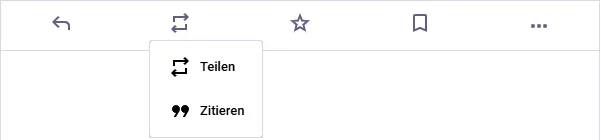 Screenshot aus Mastodon mit der Möglichkeit einer Zitierung eines föderierten Beitrags. Diese Möglichkeit ist unterhalb des Teilens angesiedelt.