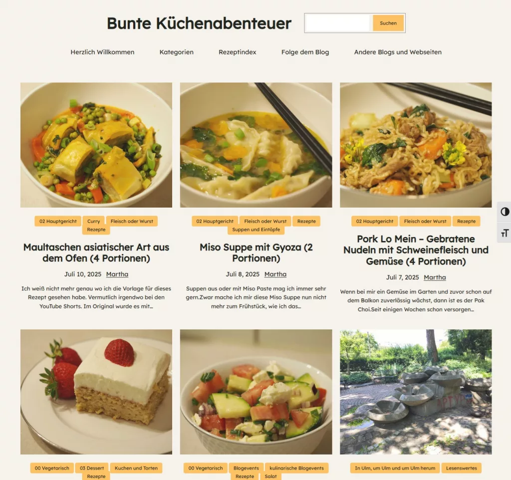 Screenshot des Blogs mit der WP Accessibility Werkzeugleiste am Rand.