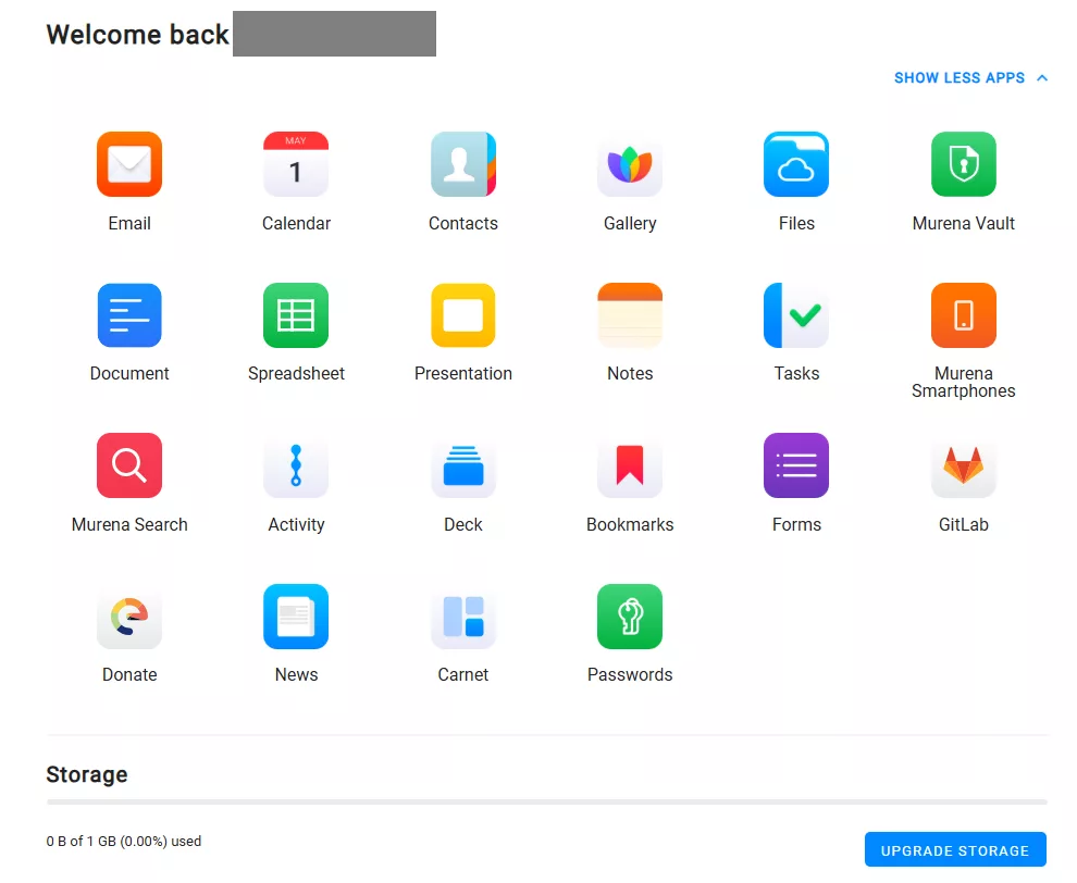 Ansicht der Anwendungen im murena.io