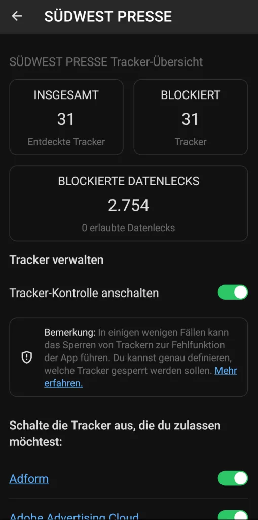 Detailanalyse der App Südwest Presse