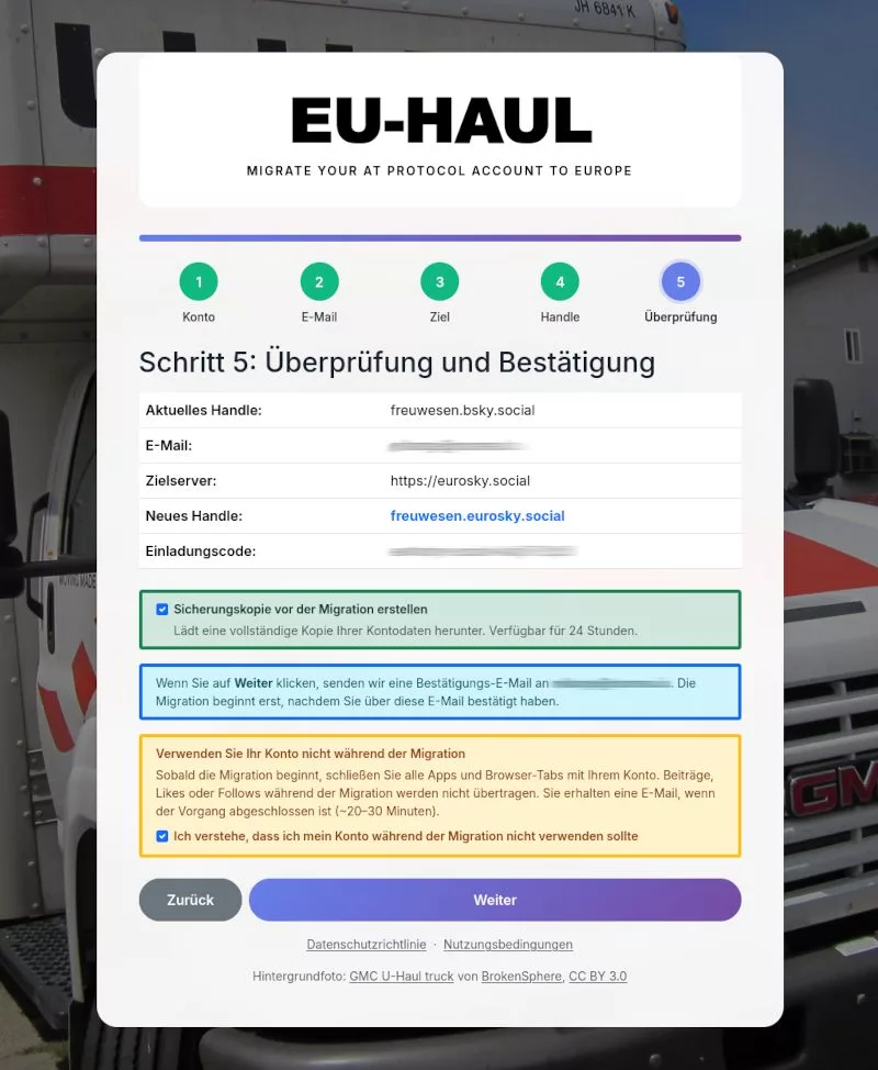 Abschluss des Migrationsservices mit den umgezogenen Daten als letzten Schritt Nr. 5.