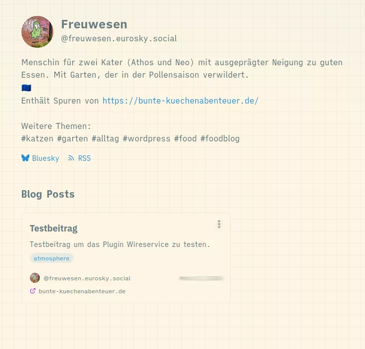 Screenshot eines Testbeitrags vom WordPressblog auf GreenGale