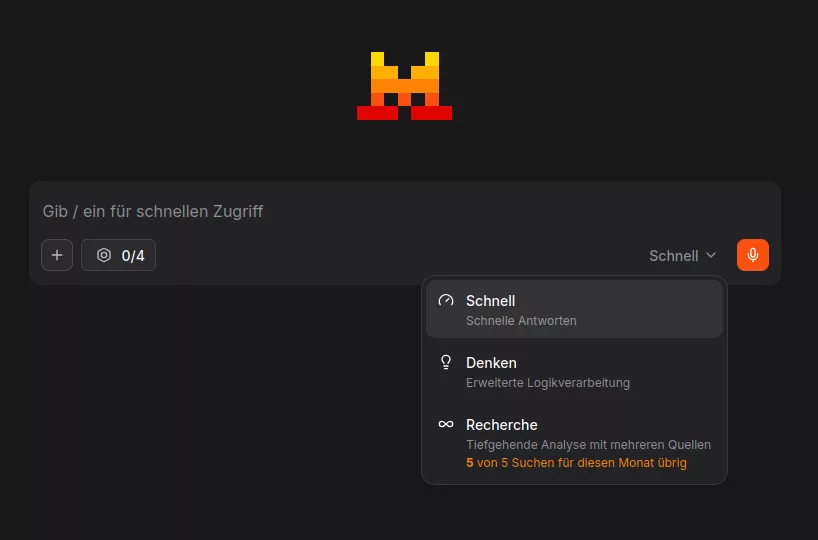 Auswahl der Modi für die Verarbeitung der Eingaben als angemeldeter Nutzer