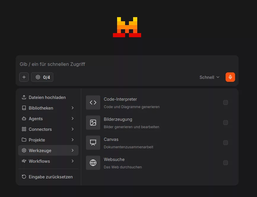 Anzeige der Tools und Möglichkeiten zur Verarbeitung der Eingaben als angemeldeter Nutzer