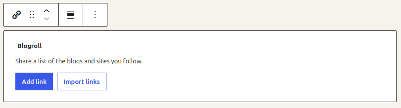 Eingefügter Block des Blogroll Plugins in einem Beitrag oder einer Seite